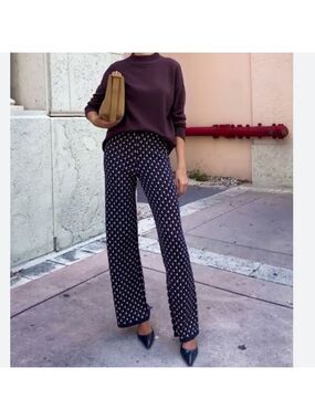 JOE FRESH pull on pants Geometric Patterned wide leg knit Pants navy blue sz XL